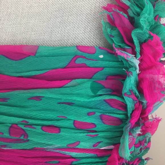 Tadashi Shoji Silk Full Length Maxi Dress Gown sz 6 - Green/Fuchsia - Picture 4 of 15